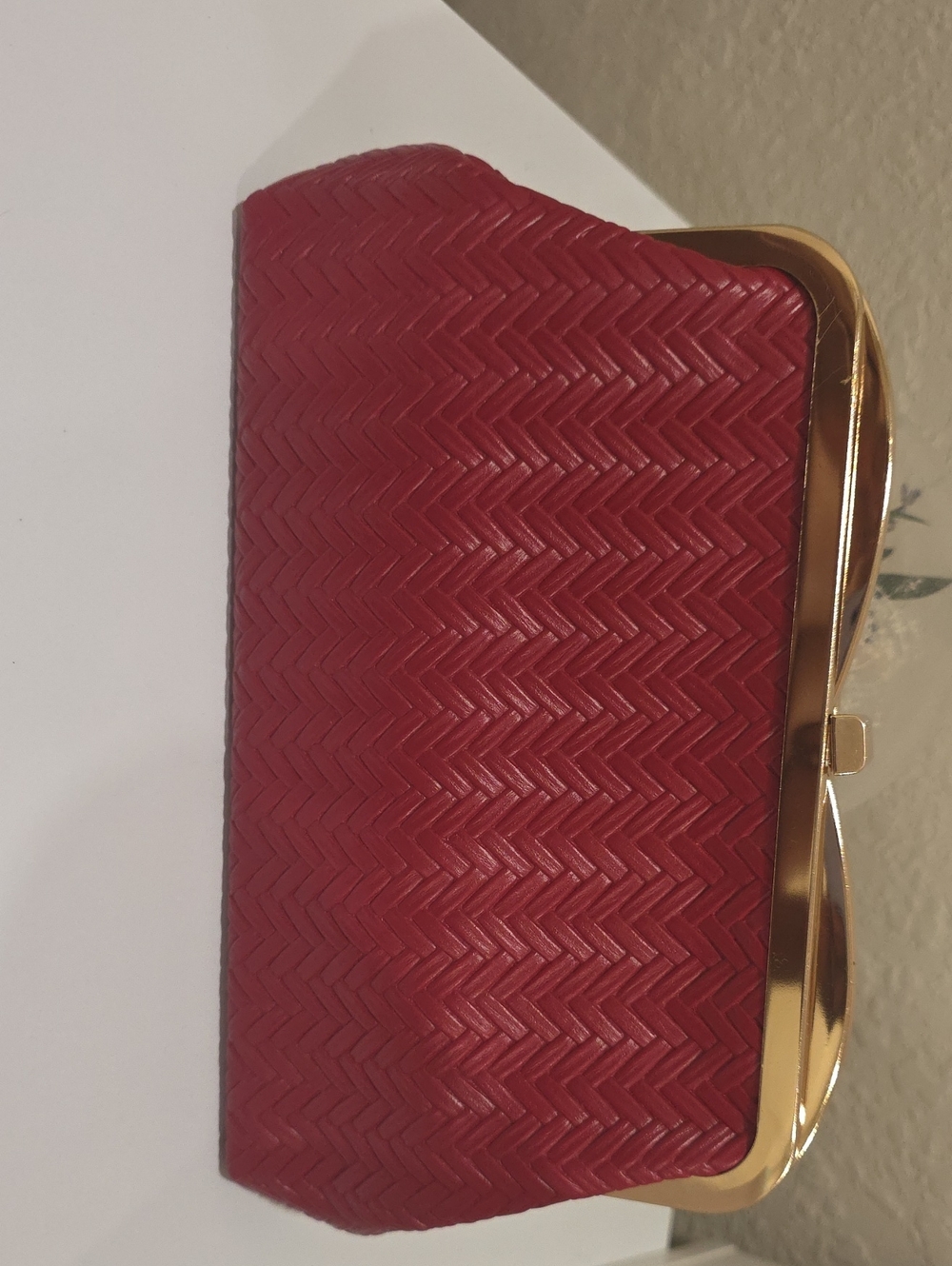 Red Woven Clutch with Gold Frame